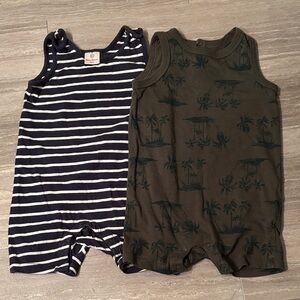 Hannah Andersson Navy Stripe and Olive Baby Rompers